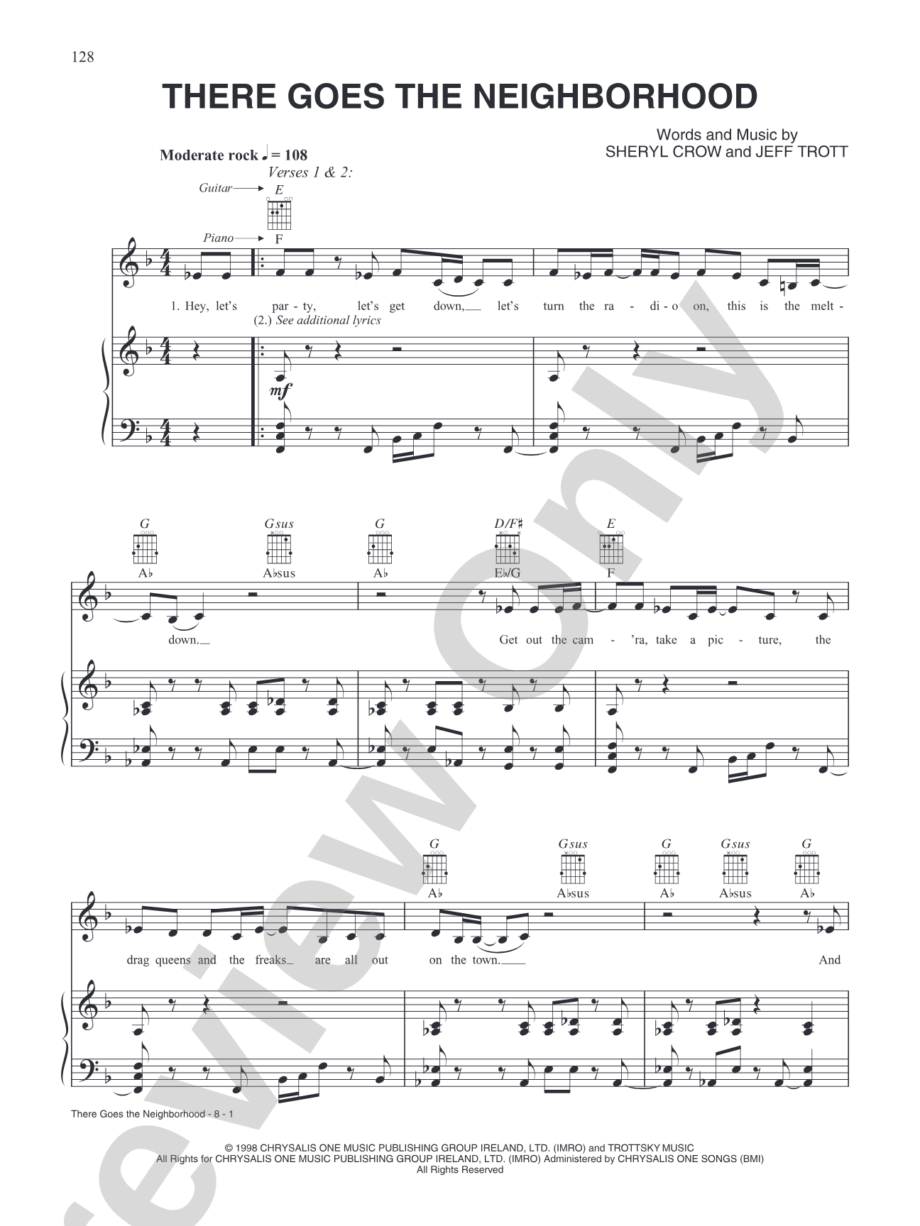 There Goes the Neighborhood: Piano/Vocal/Chords Digital Sheet Music