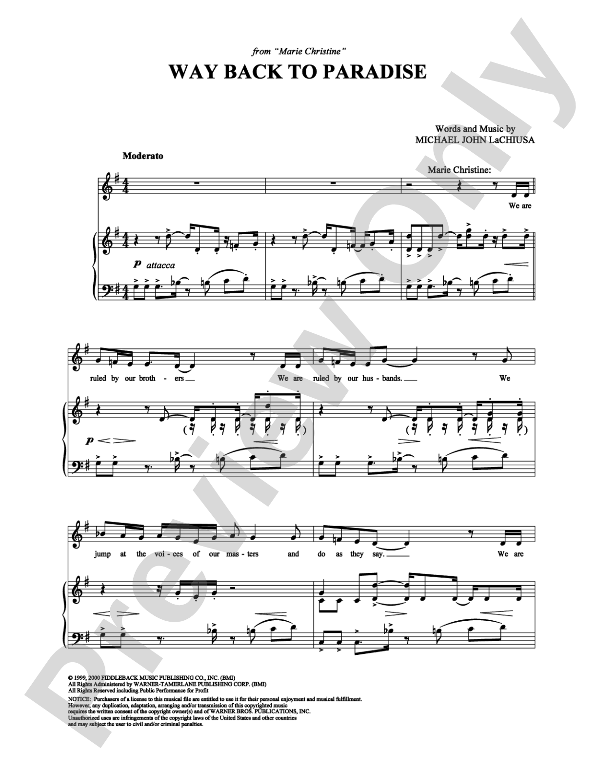 Way Back To Paradise: Piano/Vocal/Chords Digital Sheet Music