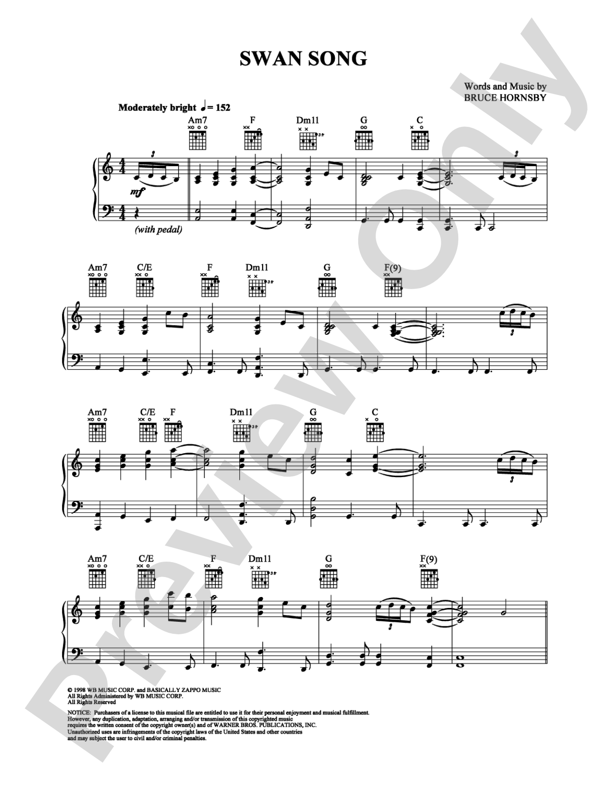 Swan Song: Piano/Vocal/Chords Digital Sheet Music