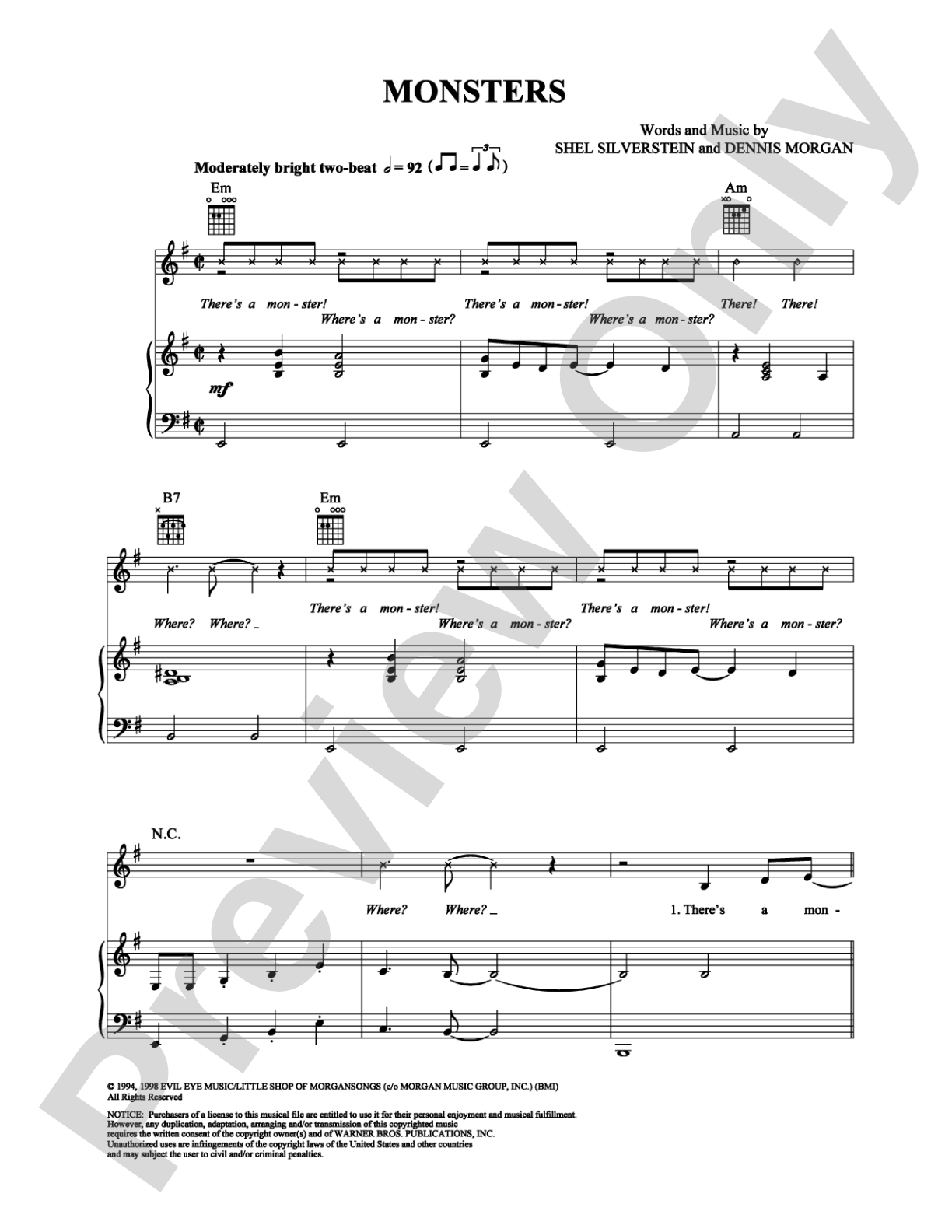 Monsters: Piano/Vocal/Chords Digital Sheet Music