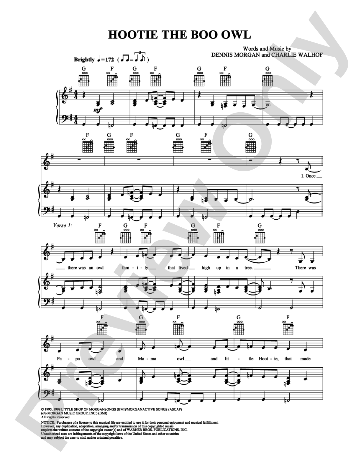 Hootie the Boo Owl: Piano/Vocal/Chords Digital Sheet Music