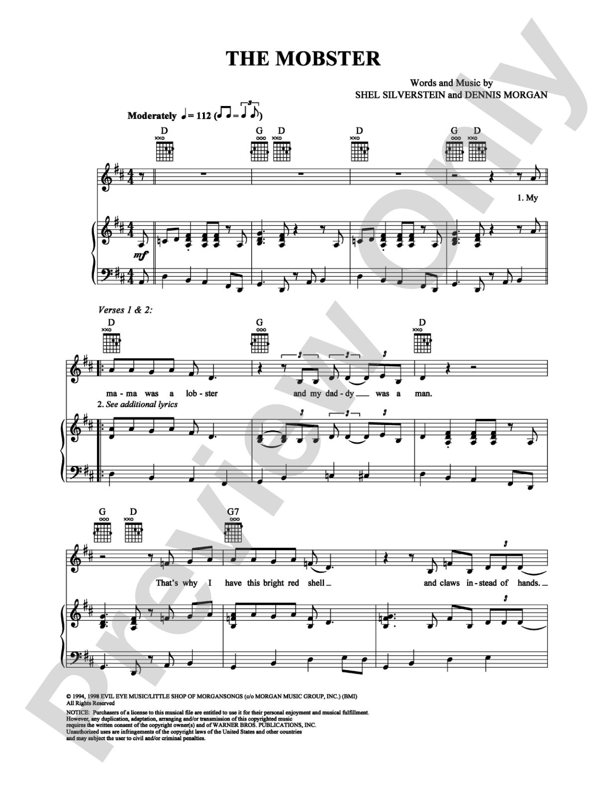 The Mobster: Piano/Vocal/Chords Digital Sheet Music