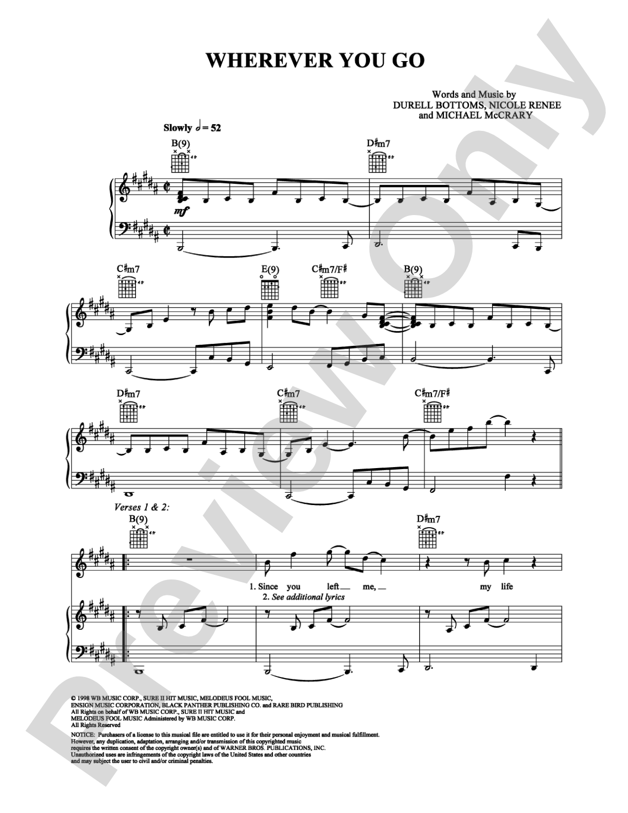 Wherever You Go: Piano/Vocal/Chords Digital Sheet Music