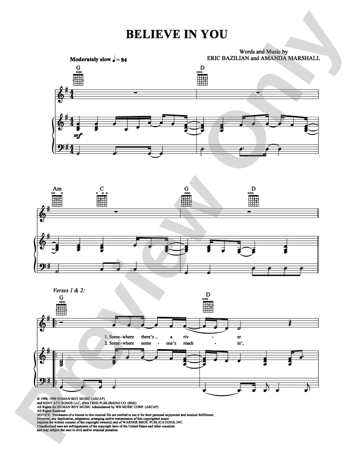 Believe in You: Piano/Vocal/Chords Digital Sheet Music