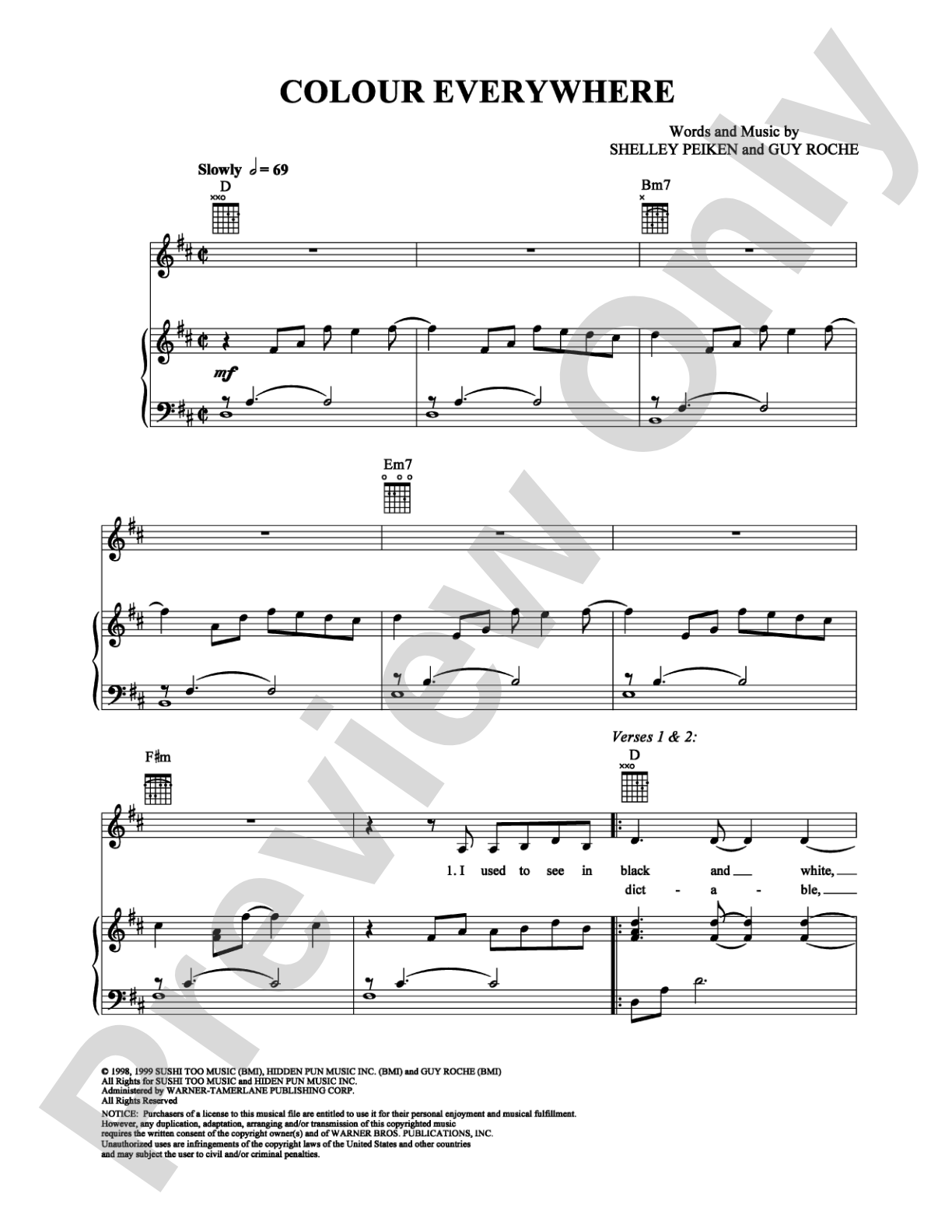 Colour Everywhere: Piano/Vocal/Chords Digital Sheet Music