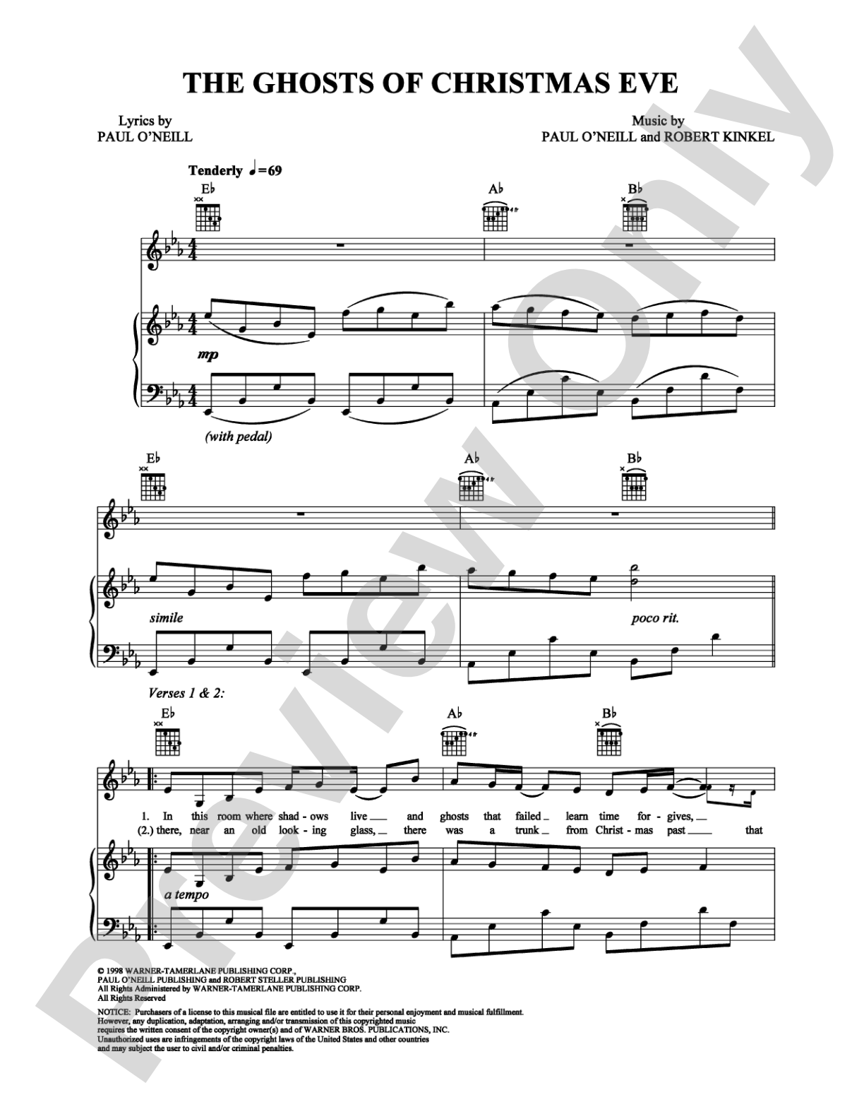 The Ghosts of Christmas Eve: Piano/Vocal/Chords Digital Sheet Music