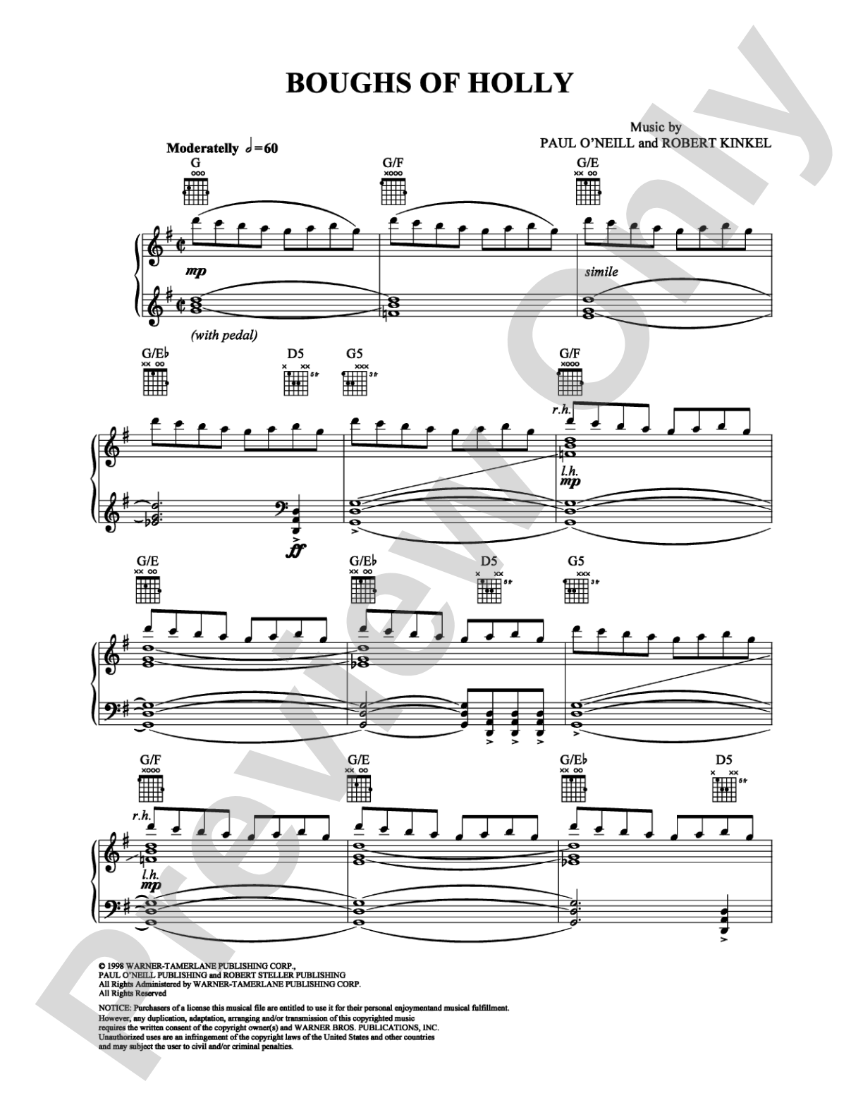 Boughs of Holly: Piano Digital Sheet Music