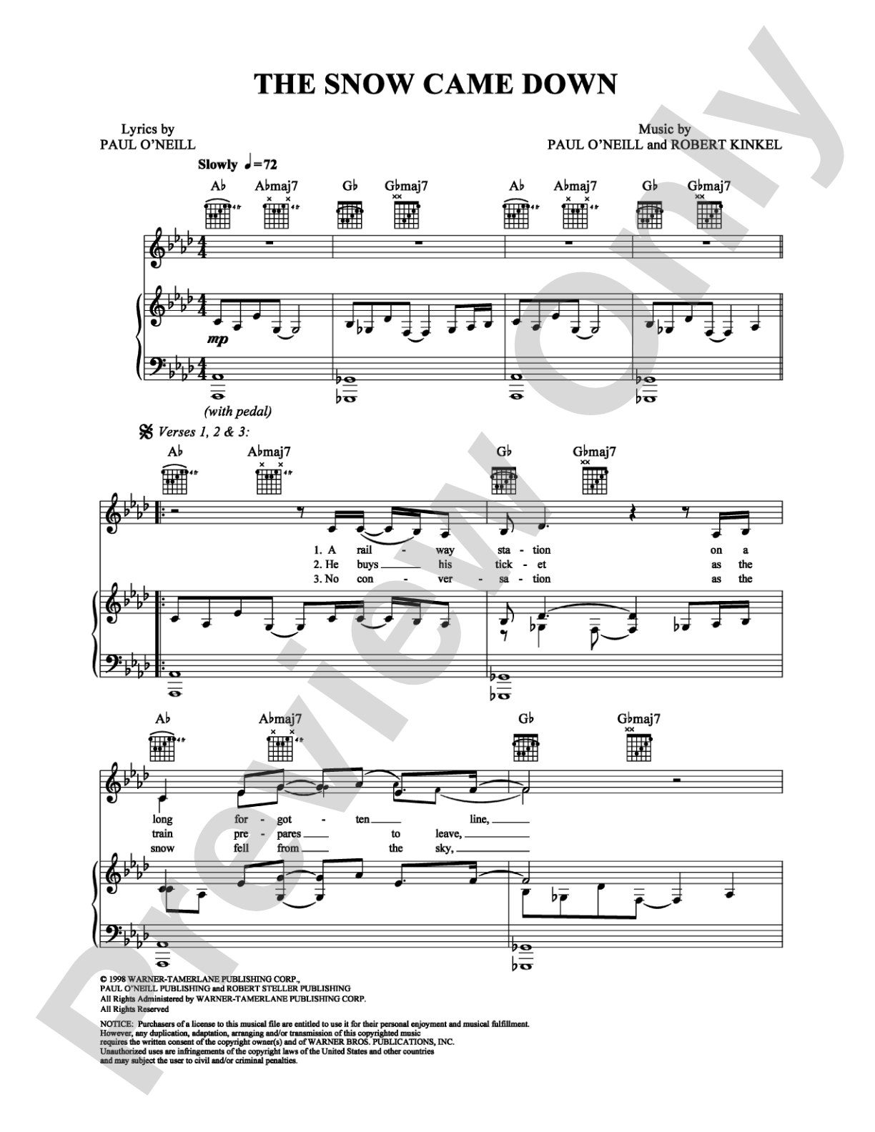The Snow Came Down: Piano/Vocal/Chords Digital Sheet Music