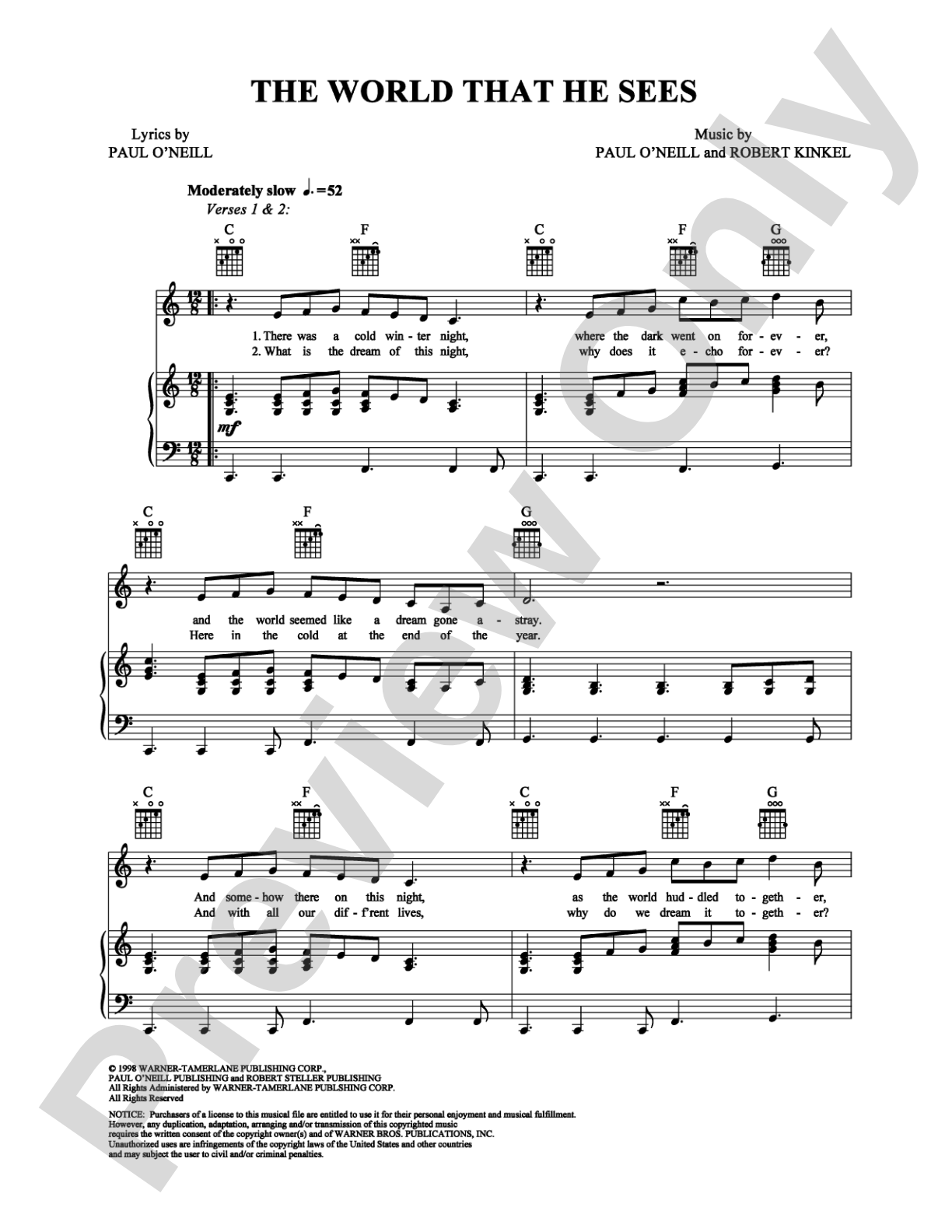 The World That He Sees: Piano/Vocal/Chords Digital Sheet Music
