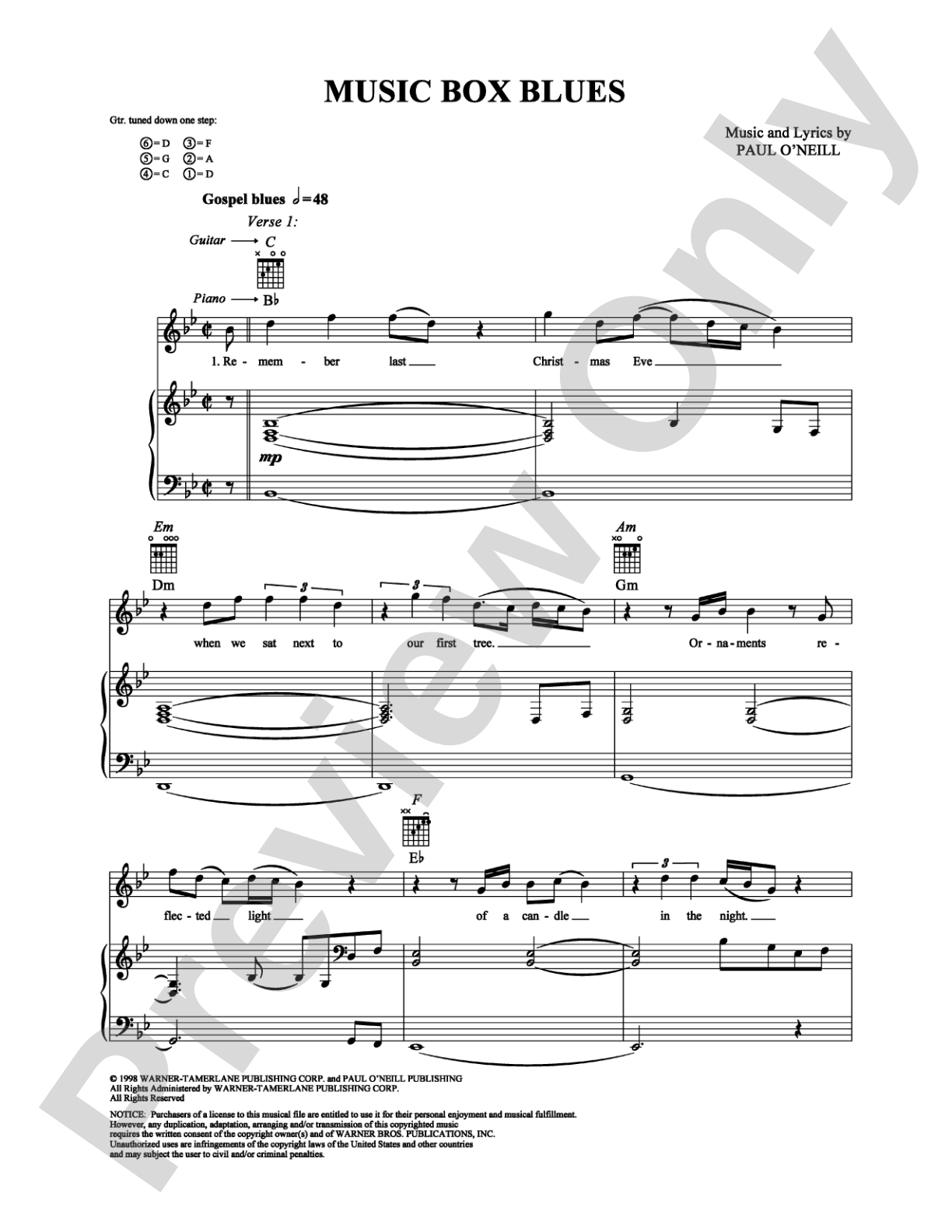 Music Box Blues: Piano/Vocal/Chords Digital Sheet Music