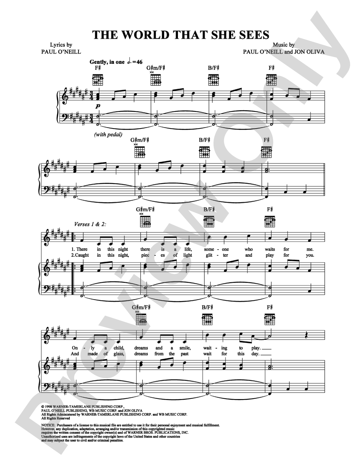 The World That She Sees: Piano/Vocal/Chords Digital Sheet Music