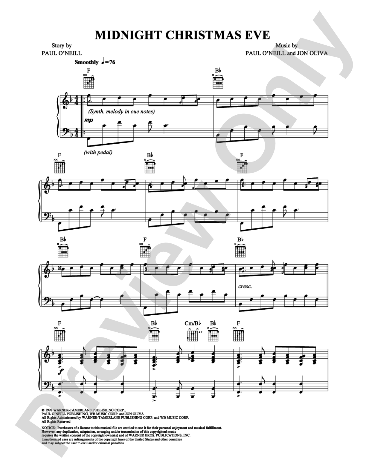 Midnight Christmas Eve: Piano Digital Sheet Music