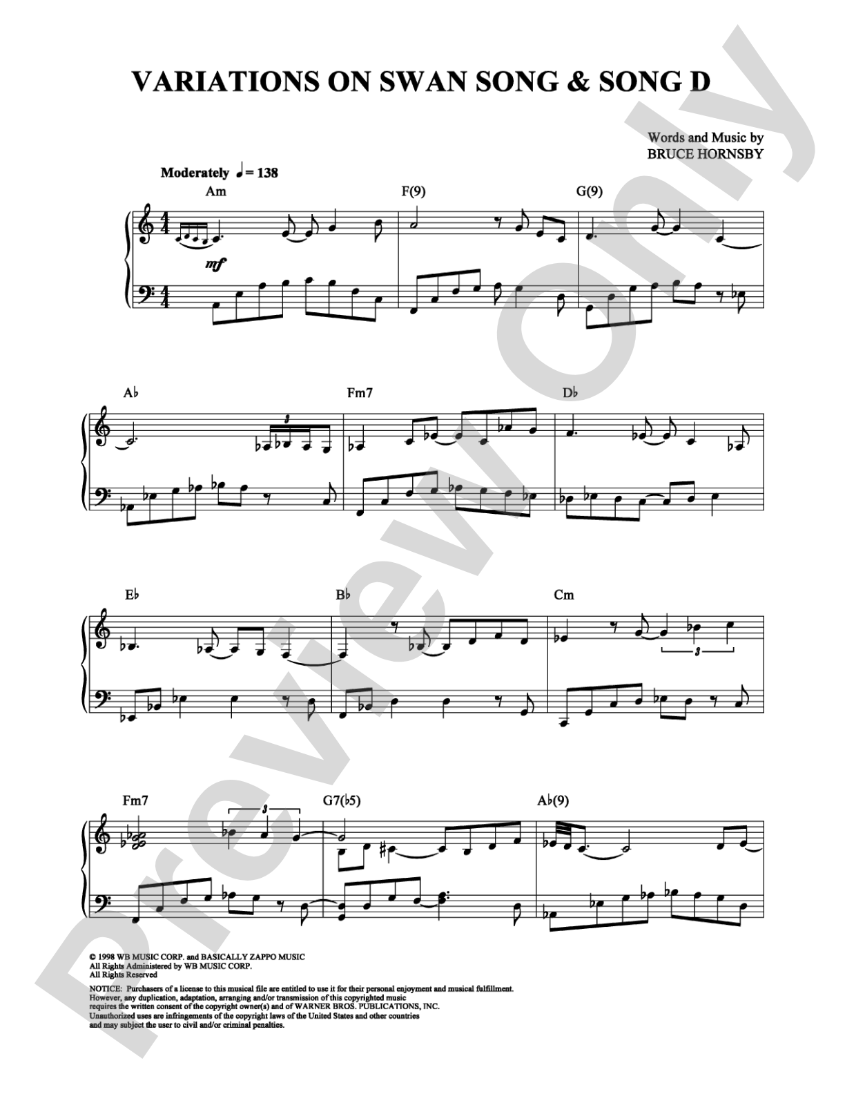 Variations on Swan Song and Song D: Piano Digital Sheet Music