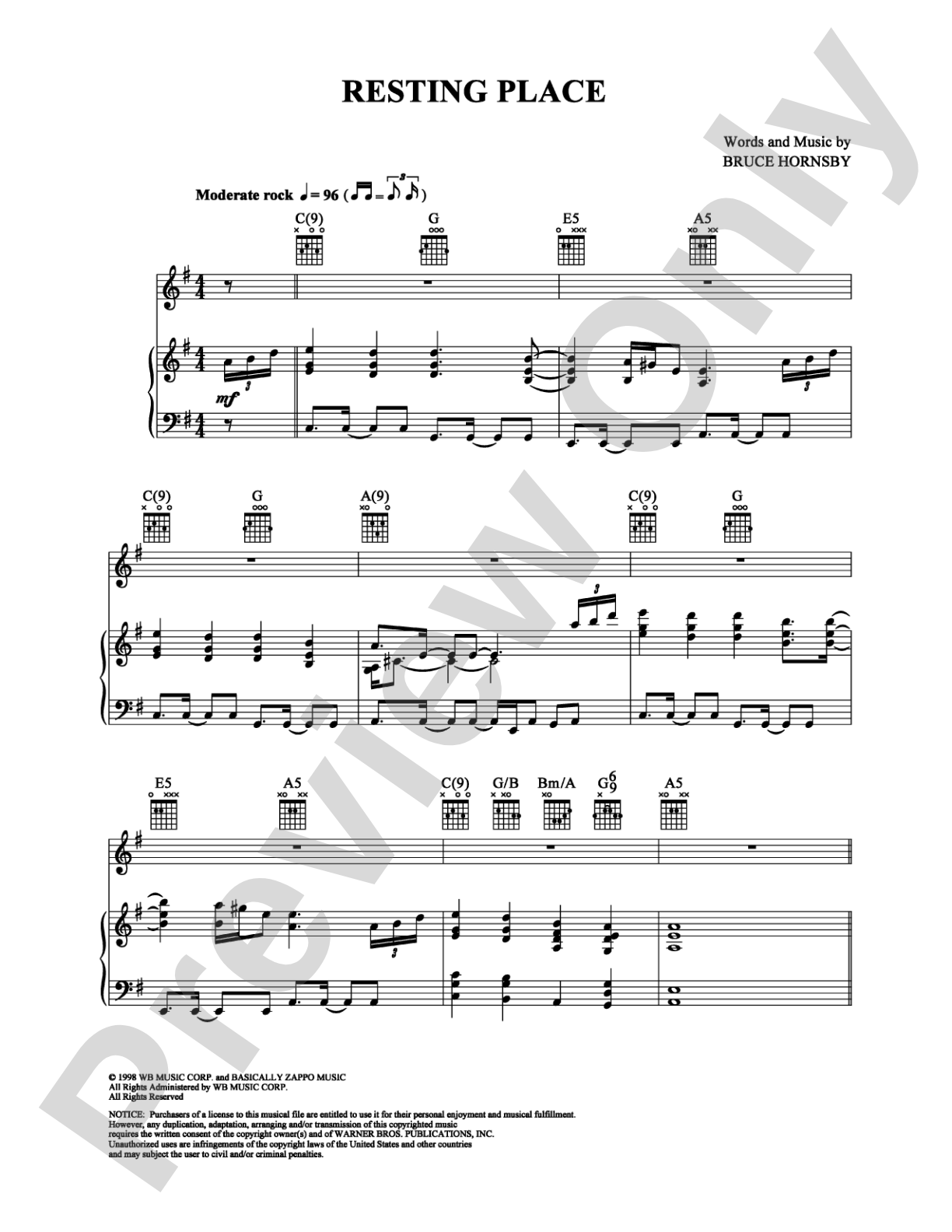 Resting Place: Piano/Vocal/Chords Digital Sheet Music