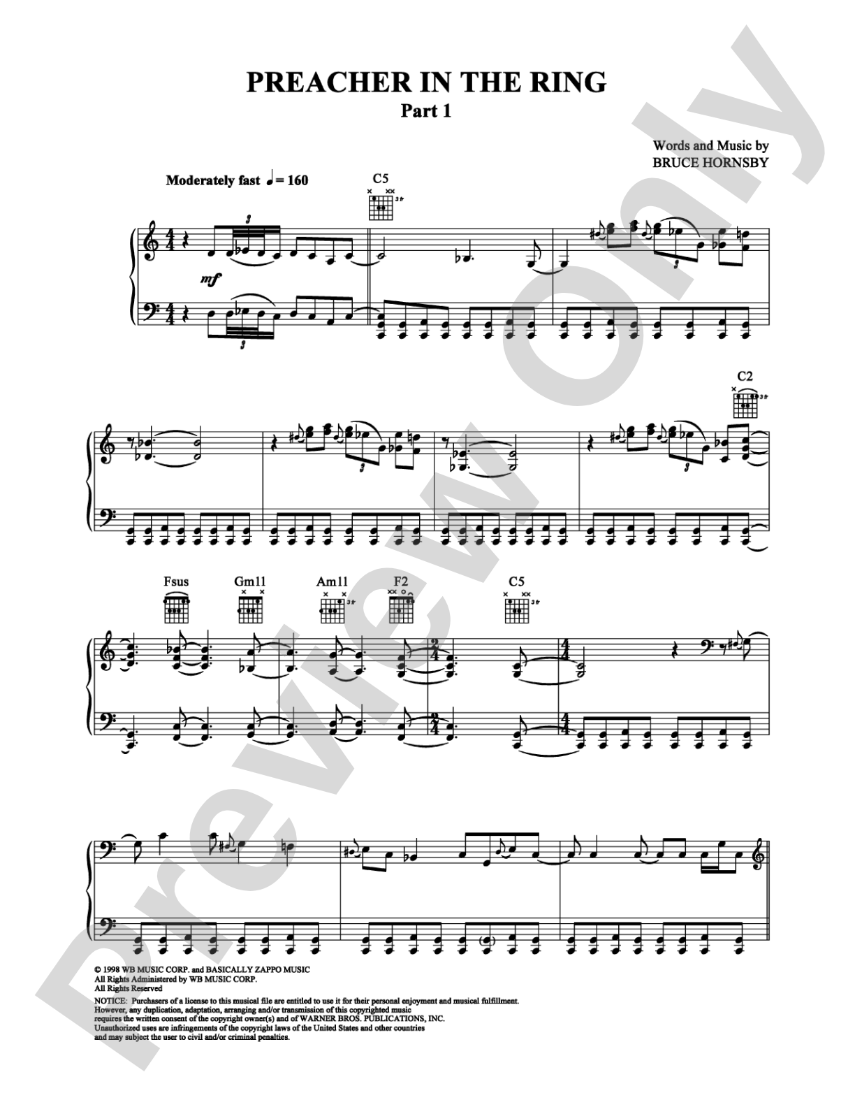 Preacher in the Ring, Part 1: Piano/Vocal/Chords Digital Sheet Music