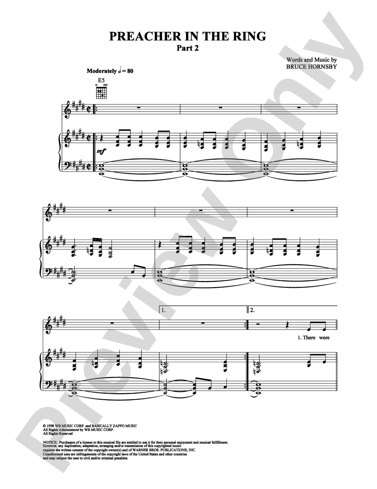 Preacher in the Ring, Part 2: Piano/Vocal/Chords Digital Sheet Music