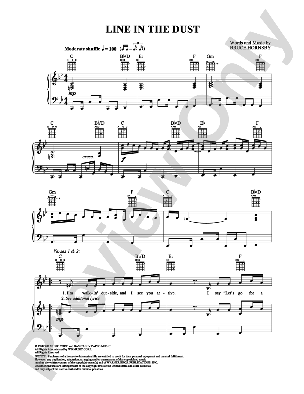 Line in the Dust: Piano/Vocal/Chords Digital Sheet Music