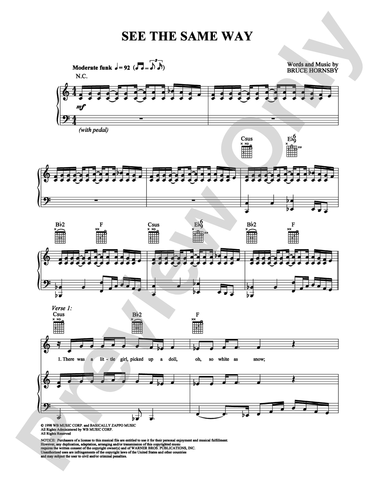 See the Same Way: Piano/Vocal/Chords Digital Sheet Music