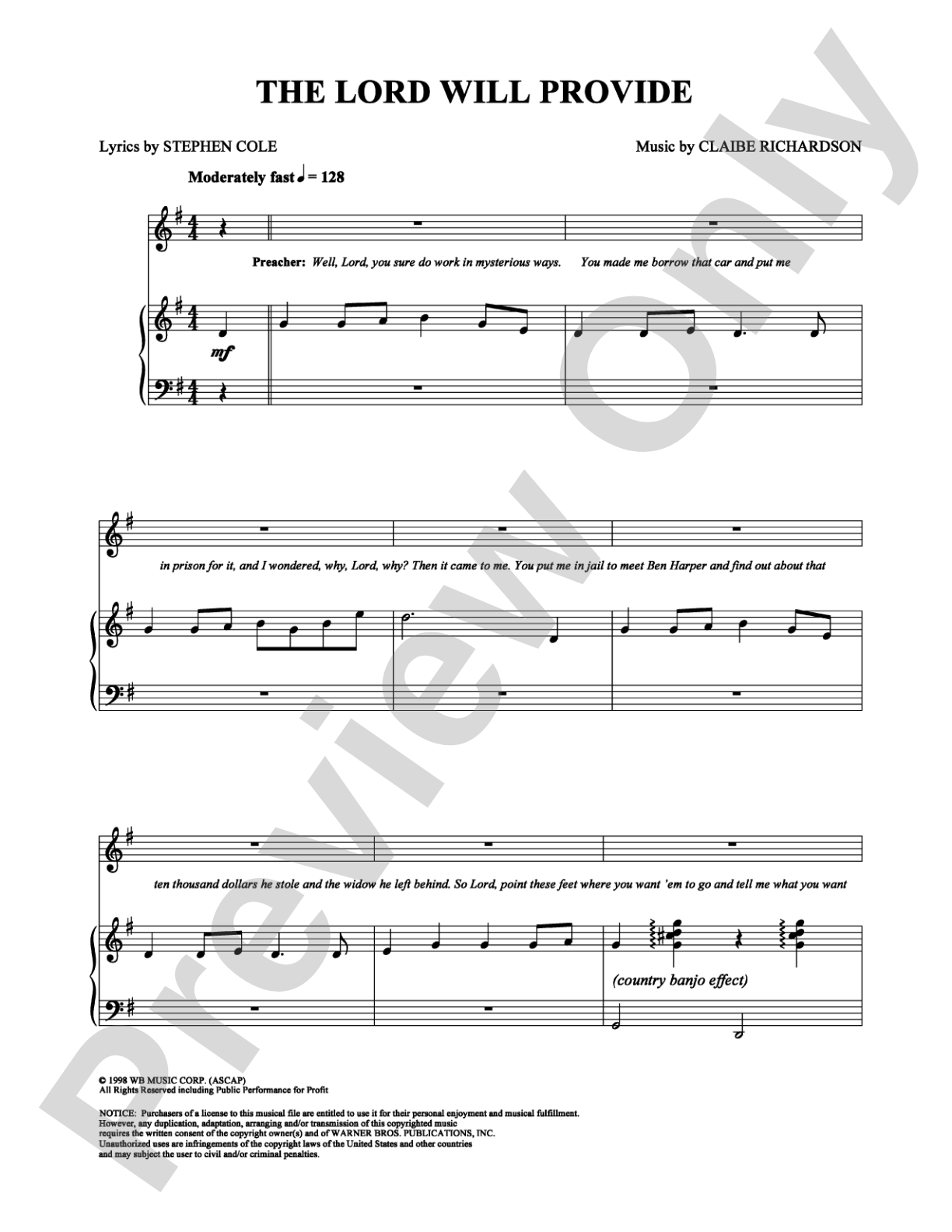 The Lord Will Provide: Piano/Vocal/Chords Digital Sheet Music