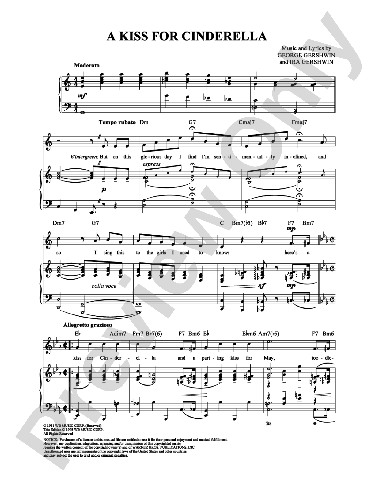 A Kiss for Cinderella: Piano/Vocal/Chords Digital Sheet Music