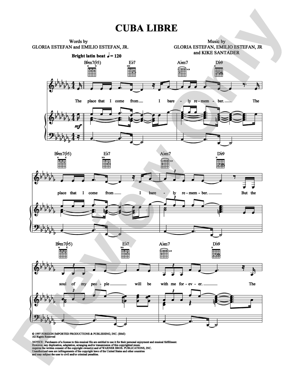 Cuba Libre: Piano/Vocal/Chords Digital Sheet Music