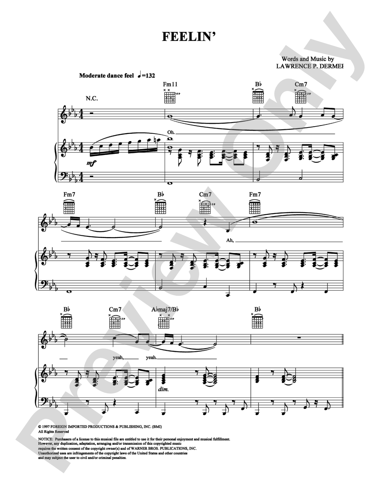Feelin': Piano/Vocal/Chords Digital Sheet Music