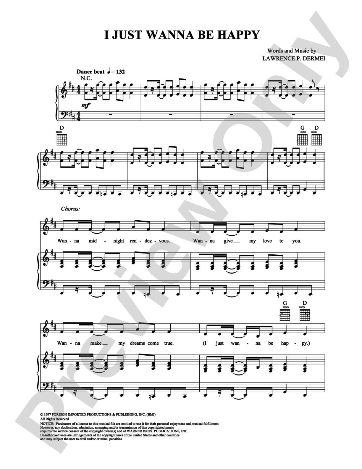 I Just Wanna Be Happy: Piano/Vocal/Chords Digital Sheet Music
