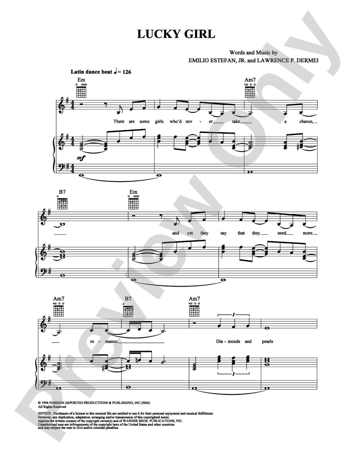 Lucky Girl: Piano/Vocal/Chords Digital Sheet Music