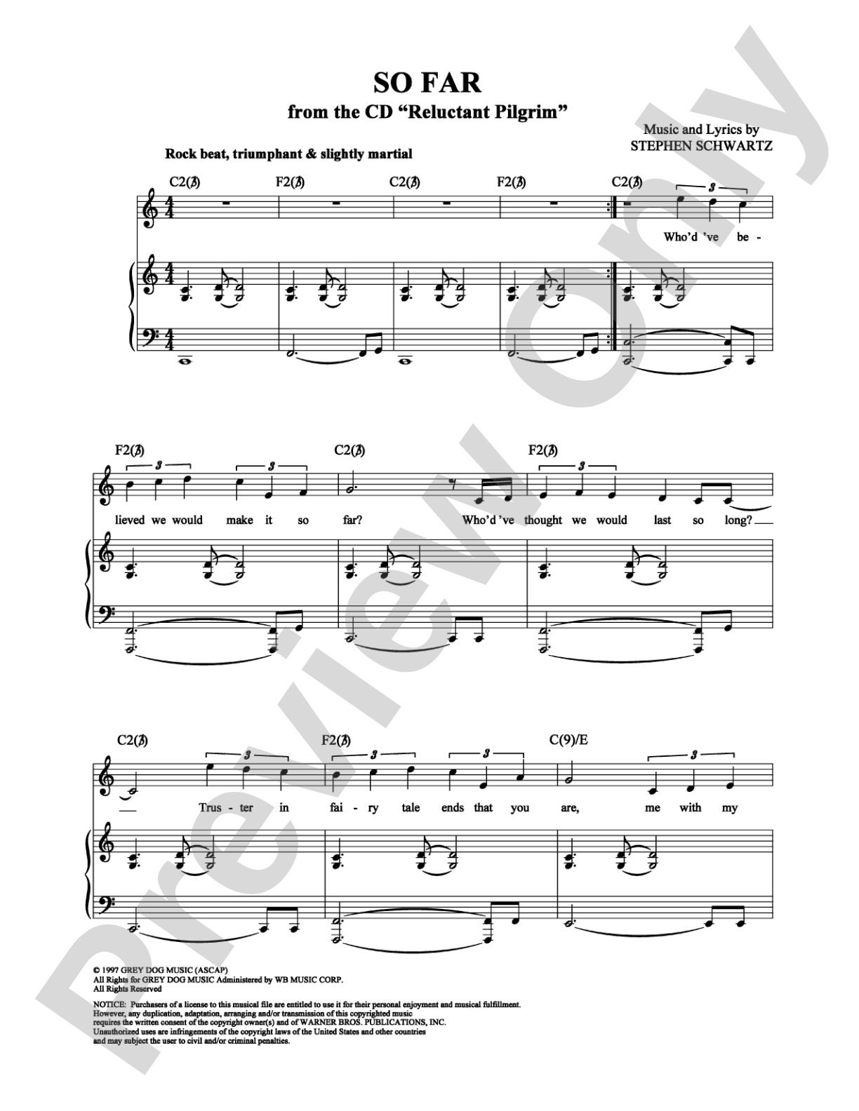 So Far: Piano/Vocal/Chords Digital Sheet Music