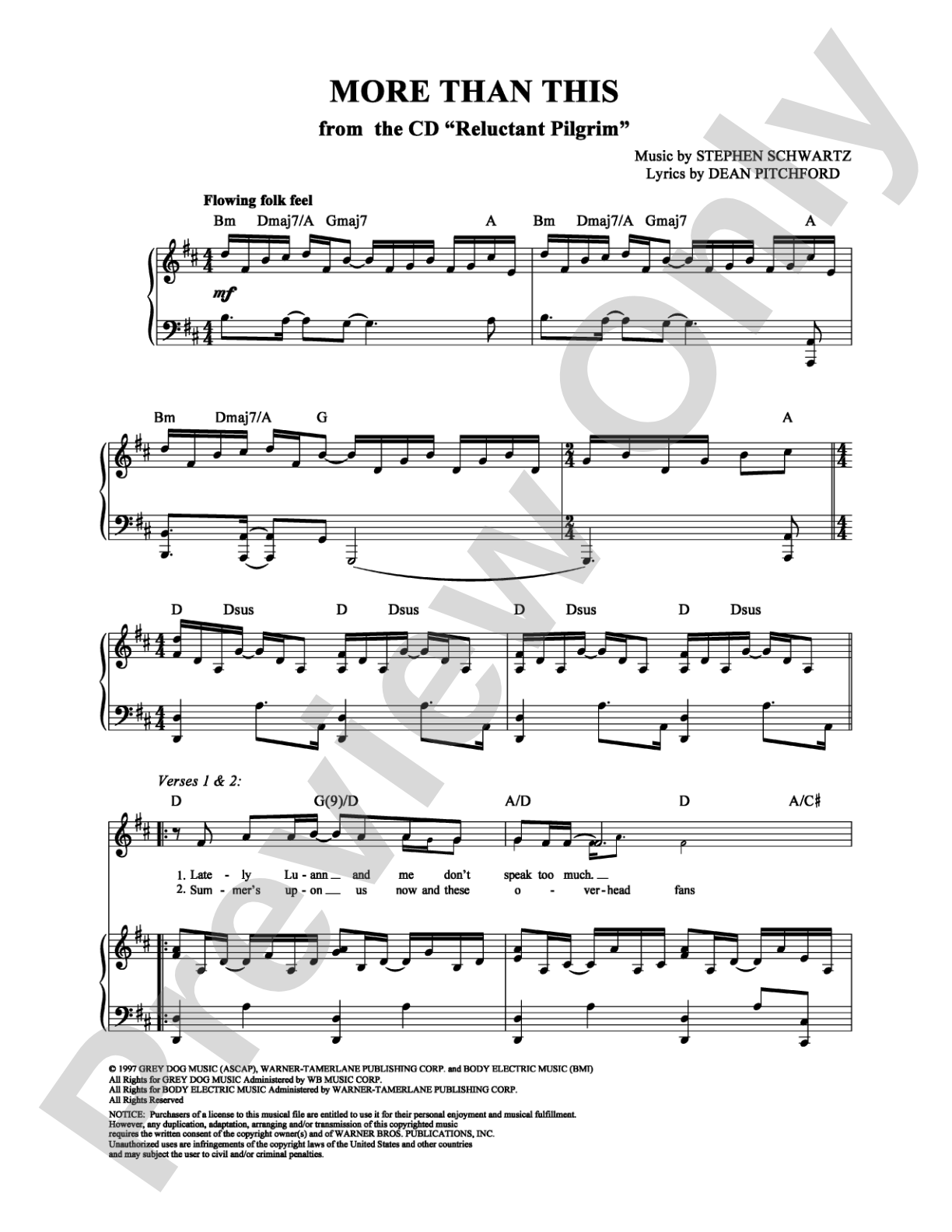 More Than This: Piano/Vocal/Chords Digital Sheet Music