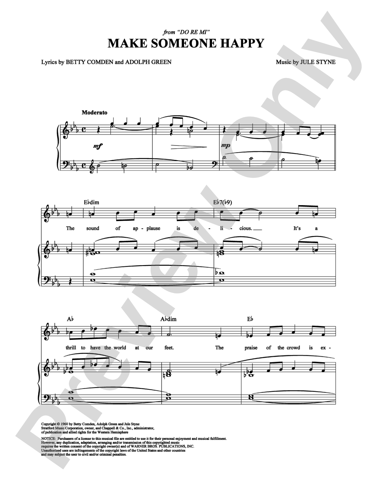 Make Someone Happy: Piano/Vocal/Chords Digital Sheet Music