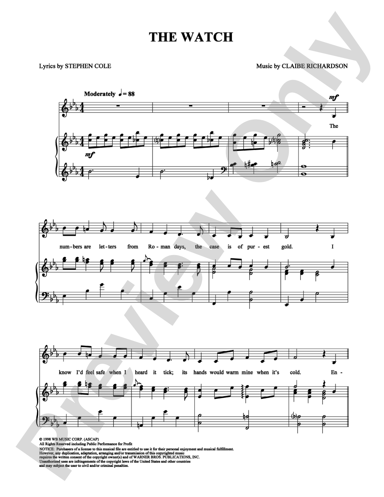 The Watch: Piano/Vocal/Chords Digital Sheet Music