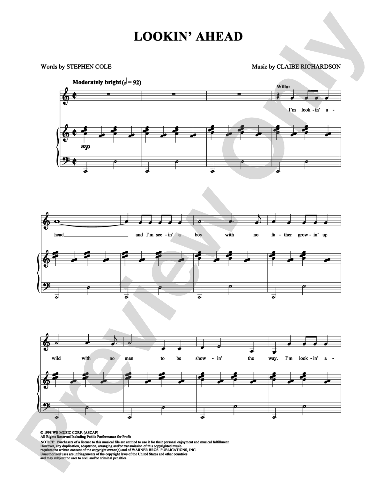 Lookin' Ahead: Piano/Vocal/Chords Digital Sheet Music