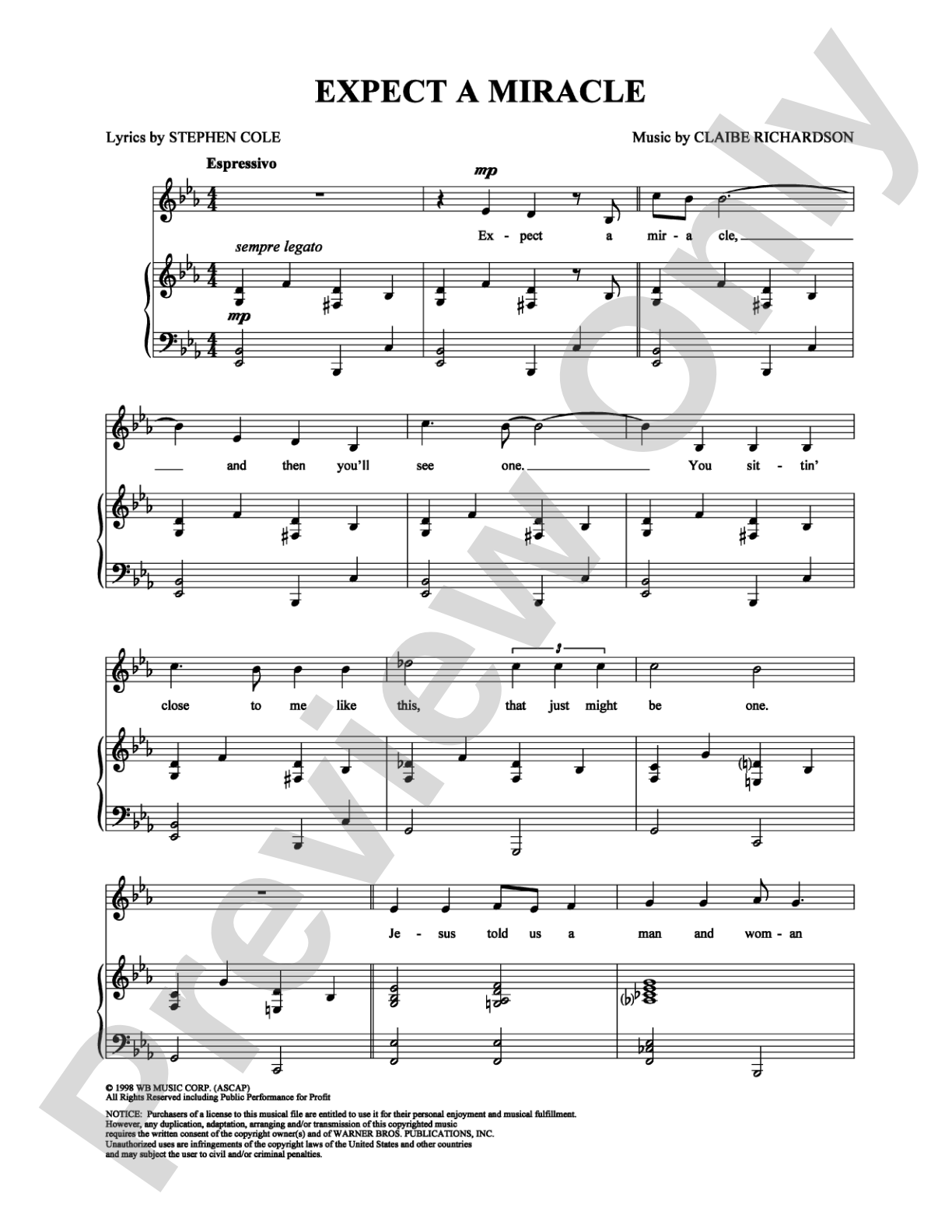 Expect a Miracle: Piano/Vocal/Chords Digital Sheet Music
