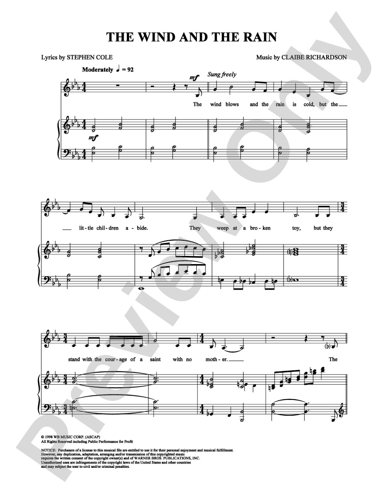 The Wind and the Rain  (Finale): Piano/Vocal/Chords Digital Sheet Music