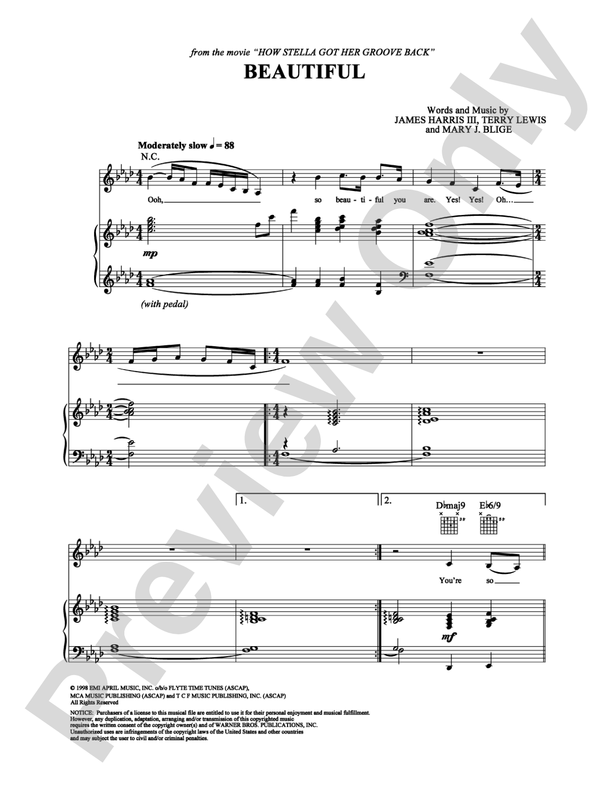 Beautiful: Piano/Vocal/Chords Digital Sheet Music