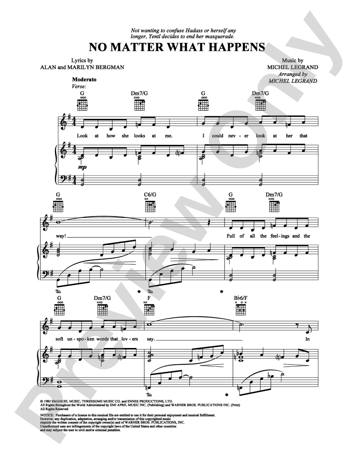 No Matter What Happens: Piano/Vocal/Chords Digital Sheet Music