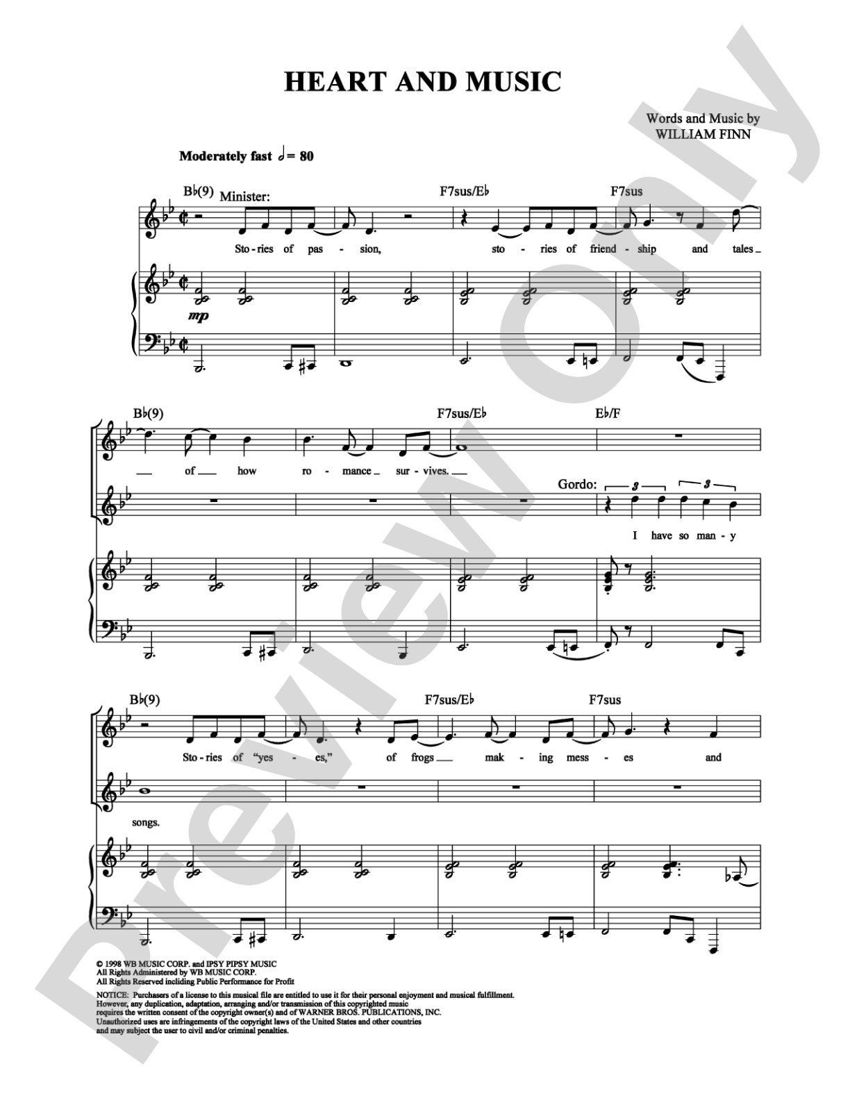 Heart and Music: Piano/Vocal/Chords Digital Sheet Music