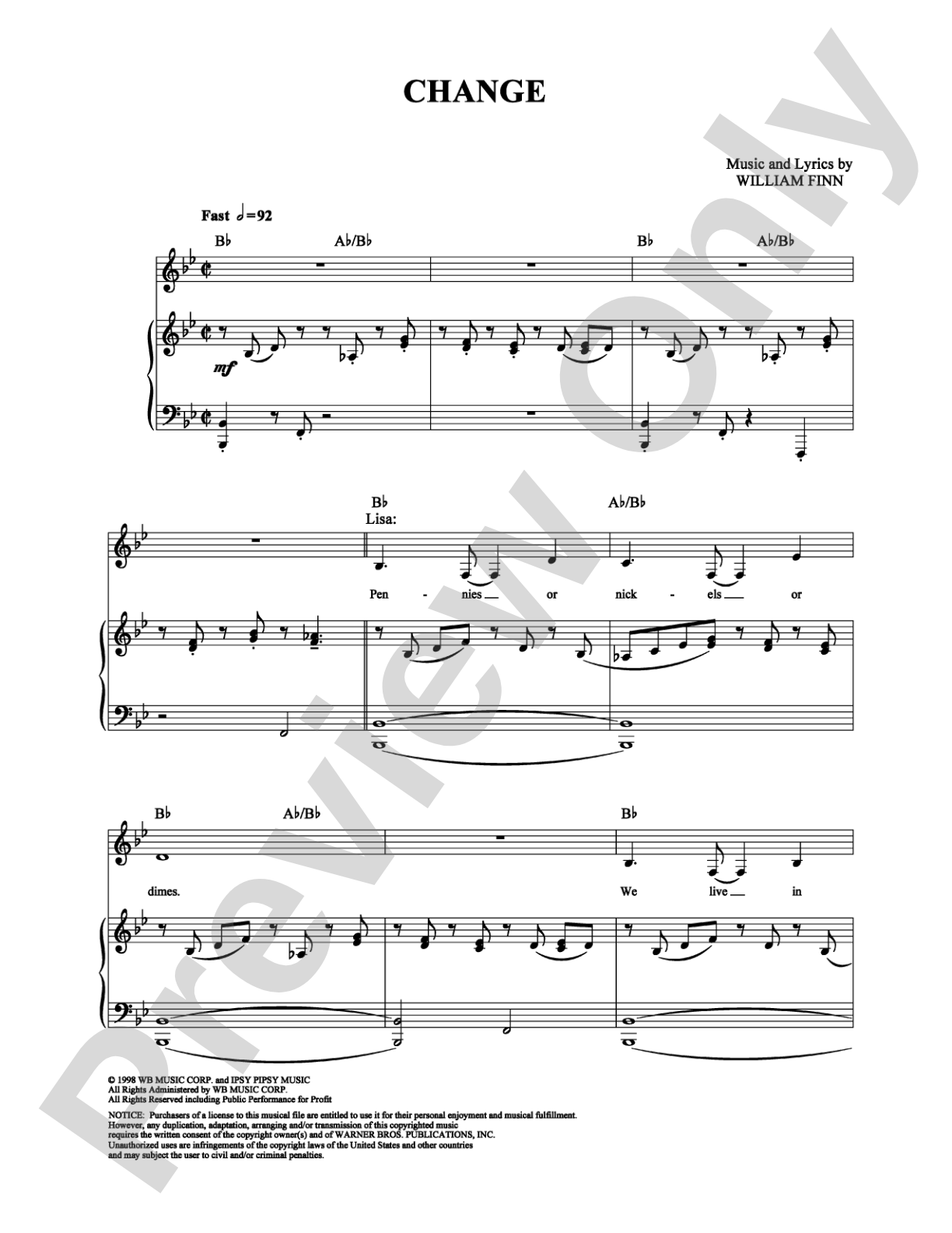 Change: Piano/Vocal/Chords Digital Sheet Music