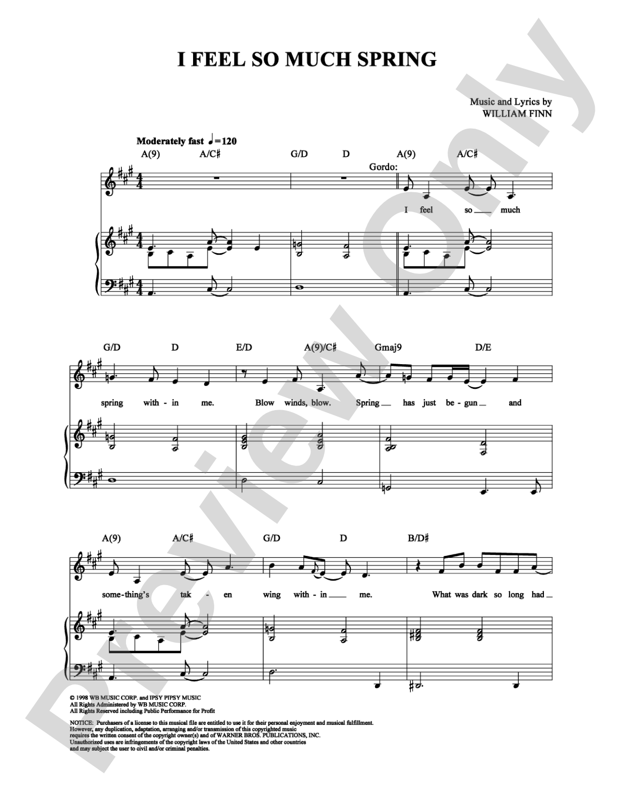 I Feel So Much Spring: Piano/Vocal/Chords Digital Sheet Music