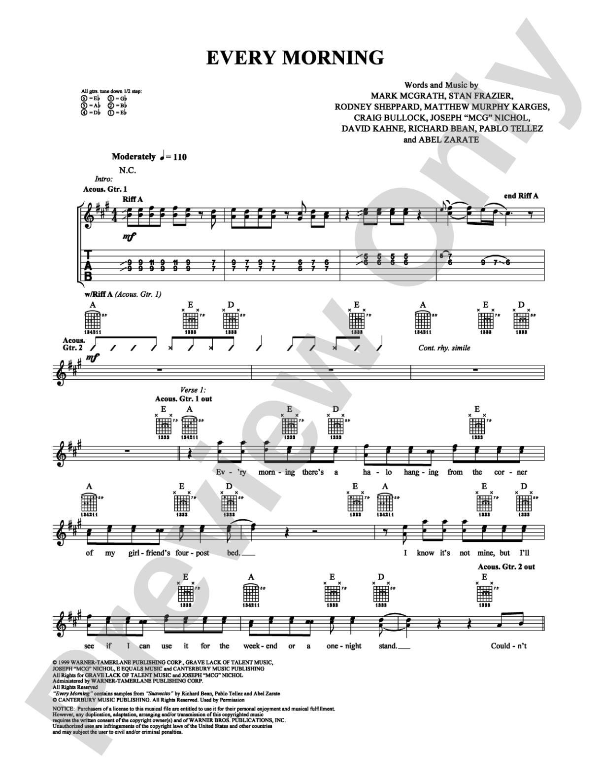 Every Morning: Guitar TAB Digital Sheet Music