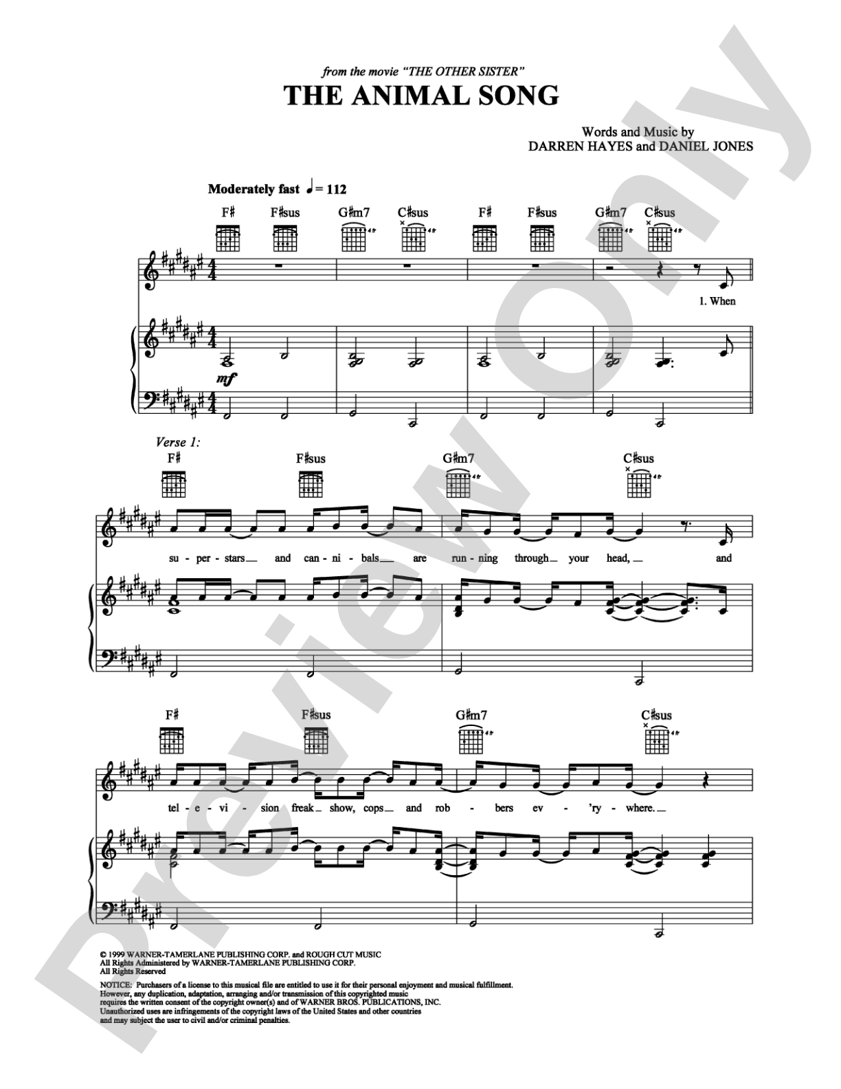 The Animal Song: Piano/Vocal/Chords Digital Sheet Music