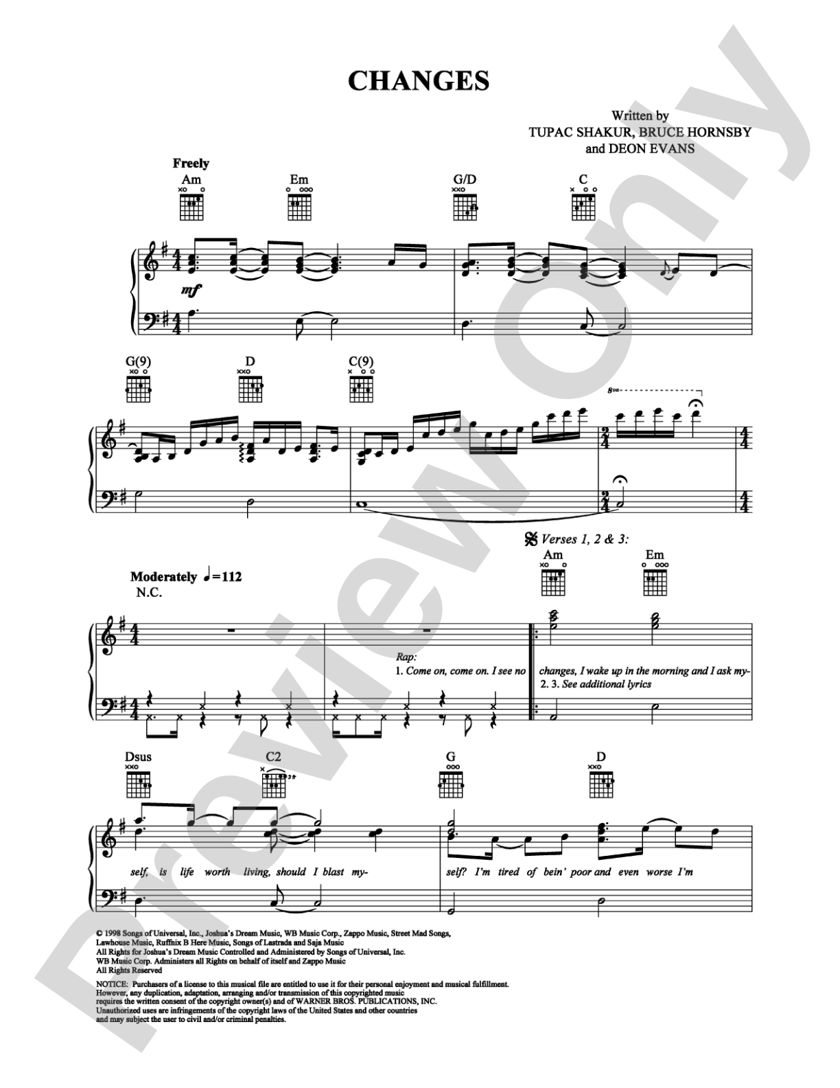 Changes: Piano/Vocal/Chords Digital Sheet Music