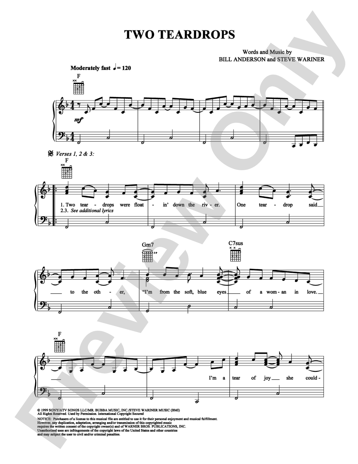 Two Teardrops: Piano/Vocal/Chords Digital Sheet Music