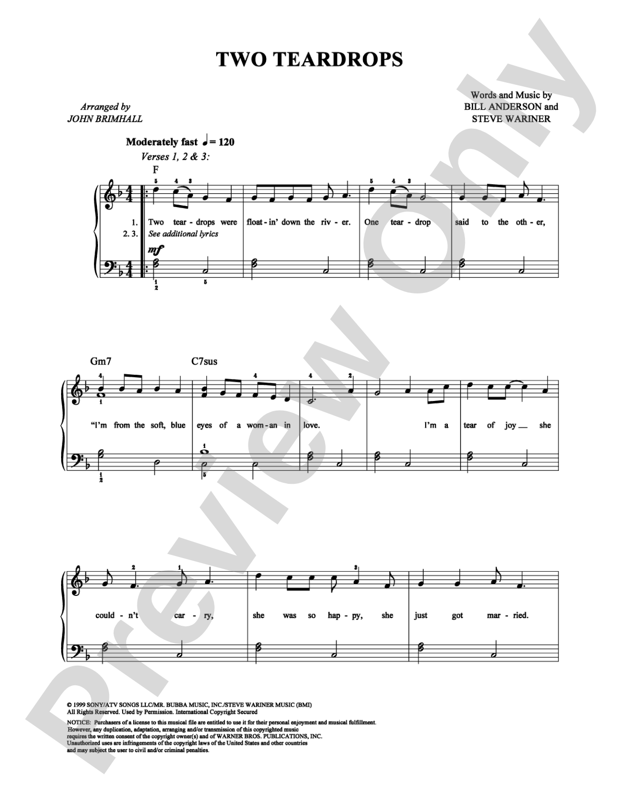 Two Teardrops: Easy Piano Digital Sheet Music
