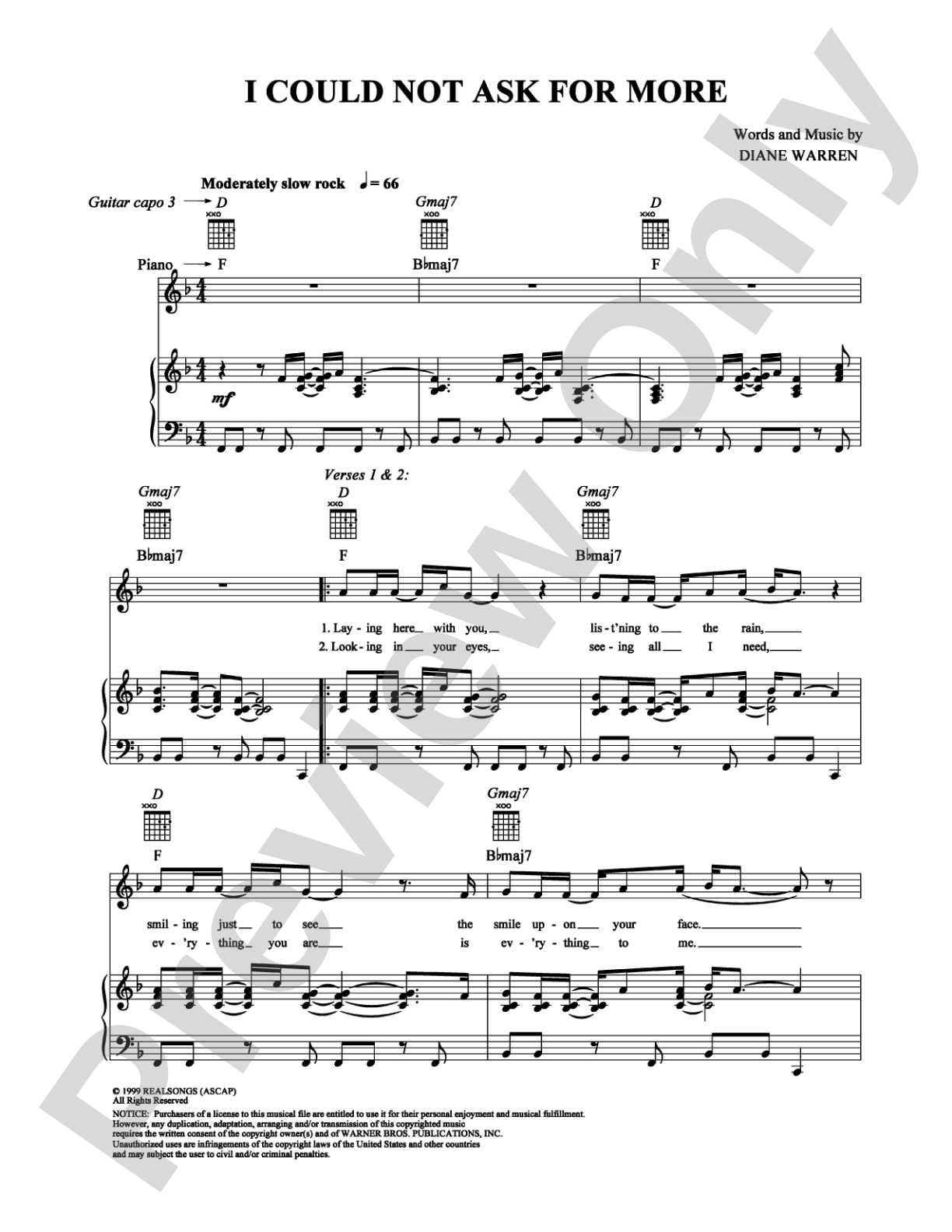 I Could Not Ask For More: Piano/Vocal/Chords Digital Sheet Music