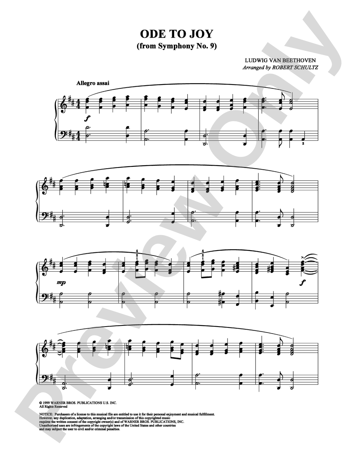 Ode to Joy (from Symphony No. 9): Easy Piano Digital Sheet Music