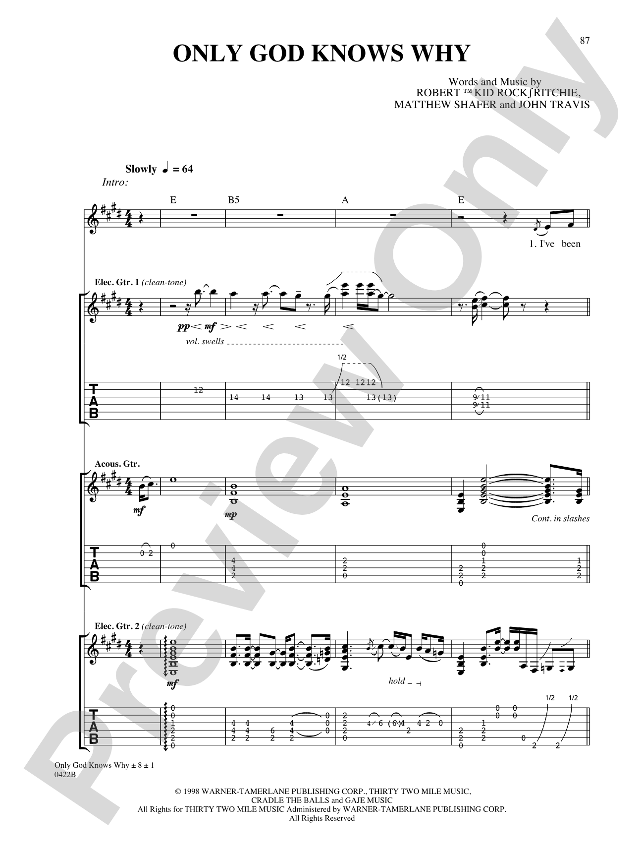 Only God Knows Why: Authentic Guitar TAB