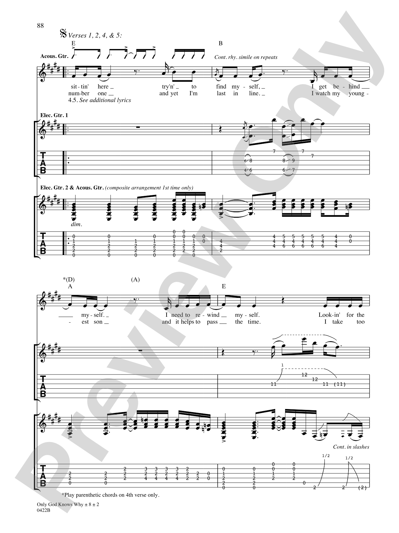 Only God Knows Why: Authentic Guitar TAB