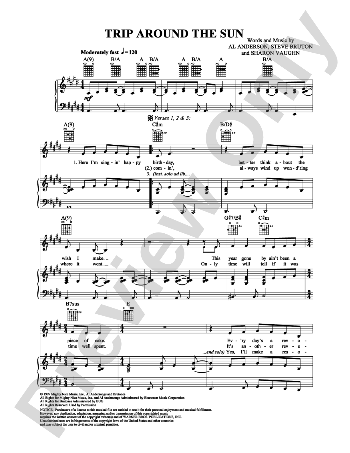 Trip Around The Sun: Piano/Vocal/Chords Digital Sheet Music